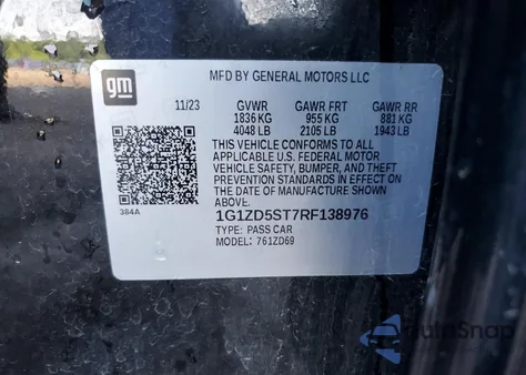 2024 Chevrolet Malibu Lt из США, поврежденный, VIN 1G1ZD5ST7RF138976